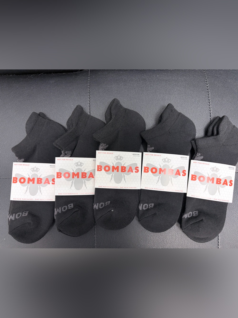 Bombas Ankle Socks Medium 5 Pair Unisex Womens & Mens Honeycomb Black